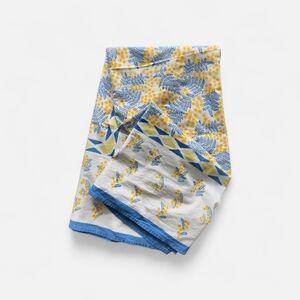 Parisian Style Hand Printed Tablecloth Blue Yellow Floral French Cottage 55x55